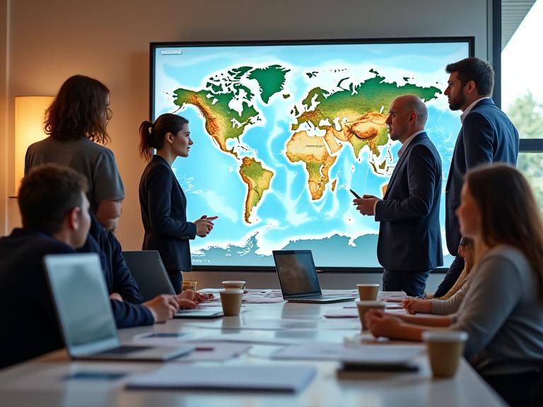 El equipo de Raíz Futura colaborando sobre un mapa.